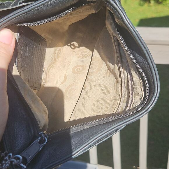 Brighton Black Leather Flower Appliqué Shoulder Bag - Picture 7 of 9